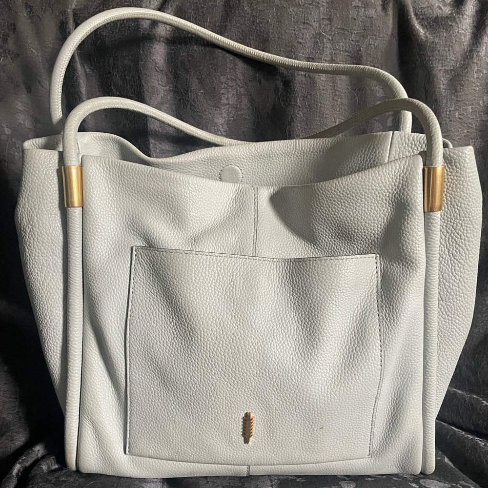 Thacker Tery Gray Leather Tote with Gold Accents